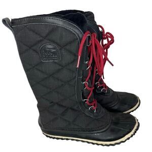 Sorel Quilted Tall Snow Boot Black Leather Waterproof Lace Up Lined Women’s 7.5
